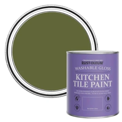 Image of Rust Oleum Green water resistant Kitchen Tile Paint in Gloss Finish Jasper 750ml