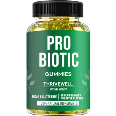 Image of Probiotics Gummies for Adults and Kids 60 Vitamin C, B3, B5, B6 UK Made Sash Vitality Gut Health Immune System Support Digestive Supports Oral (Pineapple Flavour)