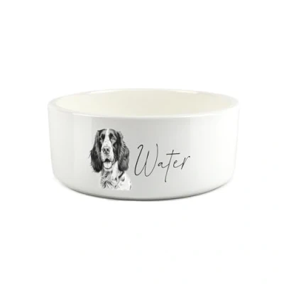 Image of Springer Spaniel Pet Bowl Black &amp; White Portrait Large Ceramic Water Dish For Dogs