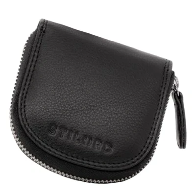Image of STILORD &#039;Cash&#039; Mini Leather Coin Purse for Men Women Change Wallet Small Money Pouch Pocket in Genuine Leather, Colour:Black