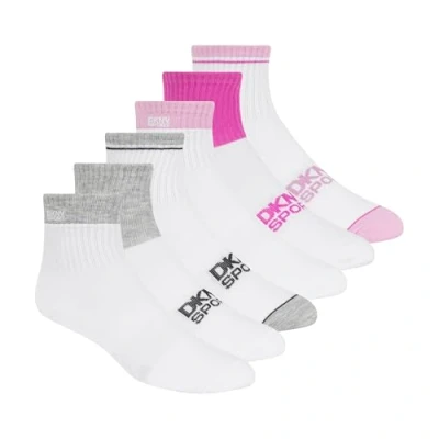 Image of DKNY Women&#039;s 6 Pack Sport Low Crew Socks, White/Pink, 8 10 UK