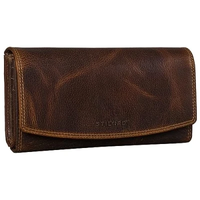 Image of STILORD &#039;Felicia&#039; Ladies Wallet Leather RFID and NFC Protection Vintage Women Purse Large Coin Pouch with Zipper in Gift Box, Colour:luino Brown