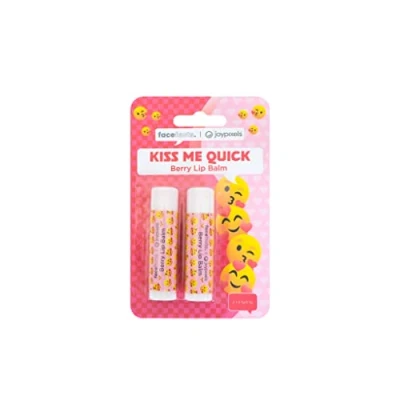 Image of Face Facts Joy Pixels Strawberry Scented Lip Balms Kiss Me Quick 2 x 4.25g Vegan
