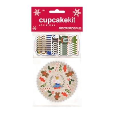 Image of Anniversary House 28 pcs Christmas Cupcake Kit, Nutcracker Decoration Set, Premium Muffin Kit for Festive Baking, 16 Cup Cake Cases and 12 Toppers Decorations, J227