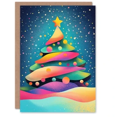 Image of Wee Blue Coo Greeting Card Colourful Decorated Tree Fun Modern Pop Art Blank For Him Or Her Xmas Christmas