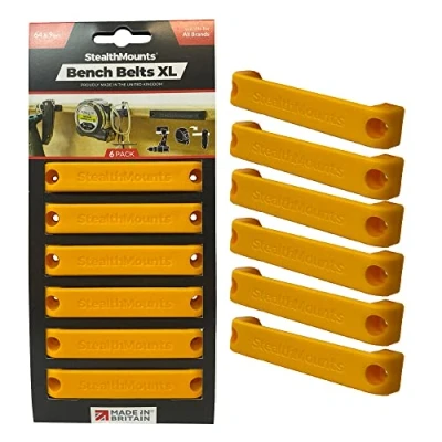 Image of StealthMounts Bench Belt XL Universal Tool Holder Extra Large Set Perfect Hanger Storage Dock for Power Tools, Tape Measures and Clips… (Yellow)