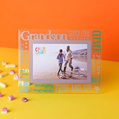 Image of Celebrations 6&quot; x 4&quot; Cheerful Glass Photo Frame Grandson