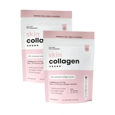 Image of Feel Complete Tasteless Type 1&amp;3 Bovine Skin Collagen Powder for Women Low Calorie, Halal, Anti Aging Amino Acids Hair, &amp; Muscles 2 Month Supply 600g (2x300g)