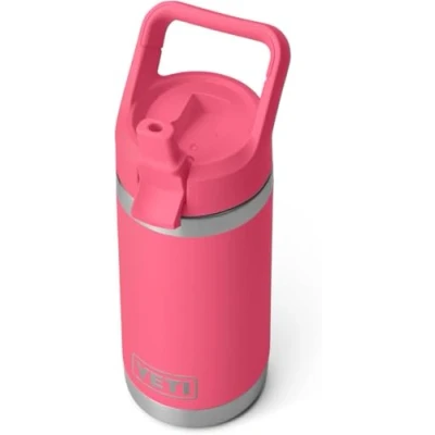 Image of YETI Rambler Jr Kids Bottle, Vacuum Insulated Stainless Steel Bottle with Straw Cap, Tropical Pink, 12 oz (354 ml)