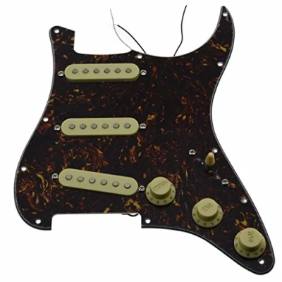 Image of KAISH Loaded American ST/Strat Style SSS Pickguard Prewired Pick Guard With Ceramic Pickups for Stratocaster/Strat Dark Tortoise Cream Covers and Knobs