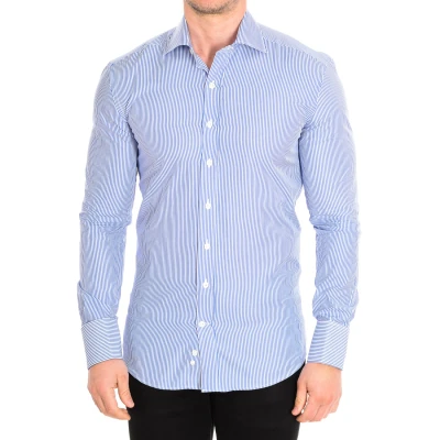 Image of Cafe Coton Mens Slim long sleeve shirt with lapel collar ORLANDO4 man Blue Cotton Size EU 38