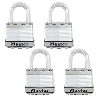 Image of Master Lock M1XQCCSEN 1 3/4 Inch Wide Magnum Laminated Steel Padlock, 5/16 Diameter, Shackle Clearance, 4 Pack, Keyed Alike