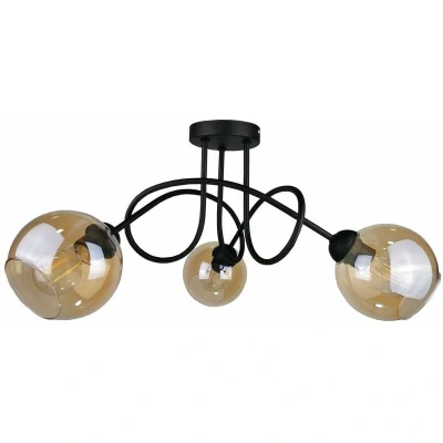Image of Venus Multi Arm Semi Flush Ceiling Light Black, 70cm, 3x E27