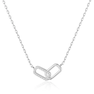 Image of Philip Jones Silver Plated Paperclip Link Necklace Created with Zircondia® Crystals