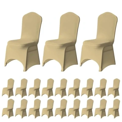 Image of Trimming Shop Spandex Champagne Chair Cover Stretch Fabric Removable Washable Protective Slipcovers for Weddings Banquets Ceremony Hotel Dining Parties Décor, 50pcs