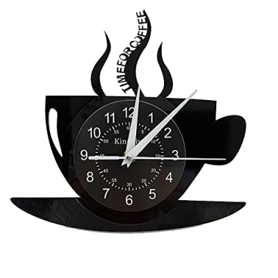 Image of Smotly Vinyl wall clock, coffee time design restaurant clock decoration gift.