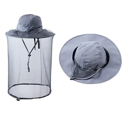 Image of ZffXH 1/2 Pcs Mosquito Insect Bug Net Hats, Safari Fishing Cap with Netting Face Mesh Shield, Beekeeper Beekeeping Bee Veil Hat for Men Women Dark Grey