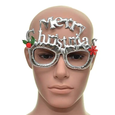 Image of SHATCHI Silver Merry Christmas Glasses Fancy Xmas Dress Novelty Party Accessories Supplies Selfie Photo Props Bag Stocking Fillers Fun