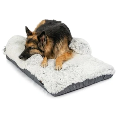 Image of Best Friends by Sheri Nap Mat Dog Bed with Bolster Washable Crate Pad Removable Cover, Frost, 36&quot; x 21&quot;