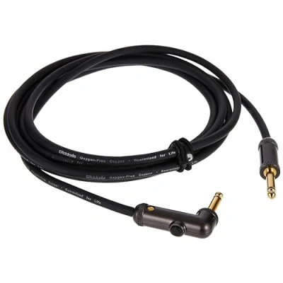 Image of D’Addario Accessories Custom Series Circuit Breaker Guitar Cable Momentary Kill Switch Instrument with ¼ Inch Ends On/Off for Silent Changes Right Angle, 10 feet