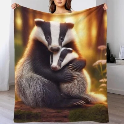 Image of ZYGAOKDD Throw Blanket Cute Badger 3D Printed Fleece Blankets Adults Kids Super Fluffy Soft Warm 50x60inch(127x152cm)