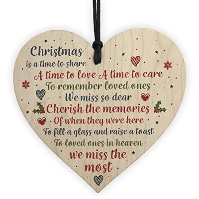 Image of RED OCEAN Christmas Tree Decoration Bauble Memorial Quote Poem Heaven Wooden Heart Plaque Friendship