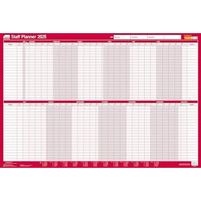 Image of Sasco 2025 Staff Daily Planner, Yearly Wall Planner Set, Dry Erase Calendar, Poster Style Pen &amp; Stickers, Chart, Notice Board, Blue, 915x610mm, 2410253