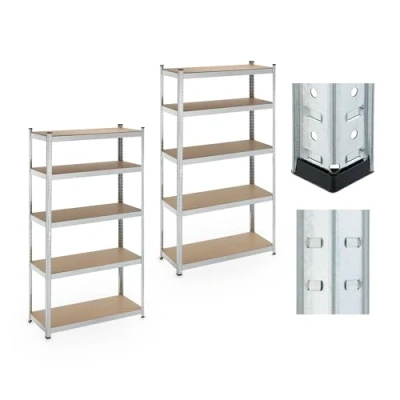 Image of Relaxdays 2x Heavy duty Storage Shelf, 5 Levels, 180 x 100 40 cm, up to 500 kg, Steel, for Cellar &amp; Garage, Silver