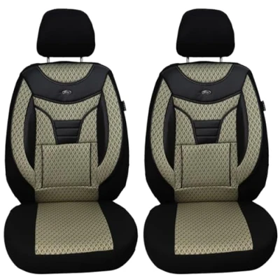 Image of Bremer Sitzbezüge Made to Measure Seat Covers Compatible with Fiat Ducato Type 250, Driver &amp; Passenger from 2006 / 902, Protective Cover Set in Black/Beige