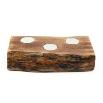 Image of Marco Paul Mango Wood 3 Tea Light Holder Decorative Home Accessories Window Decoration Candle Decor Wedding Centerpieces Holds Tealight Slots
