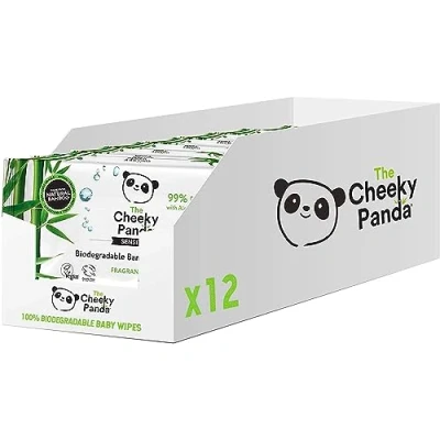 Image of The Cheeky Panda Bamboo Biodegradable Baby Wipes Multipack 99% Purified Water, Suitable for Sensitive Skin Dermatologically Tested, 60 Count (Pack of 12)(Packing May Vary)