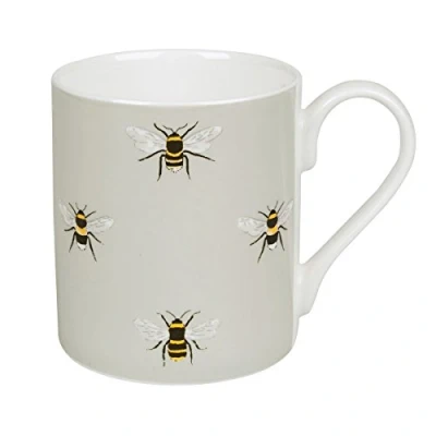 Image of Sophie Allport Bees Mug, Fine Bone China, Pale Green with Bee Design, Gift Box, Dishwasher Safe (Large Size, 425ml)