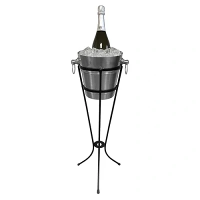 Image of Chabrias Ltd Aluminium Champagne Bucket 4 Litre with Wrought Iron Stand Stylish Bottle Cooler for Wine &amp; Champagne, Ice Bucket, Cooler, Wine/Prosecco