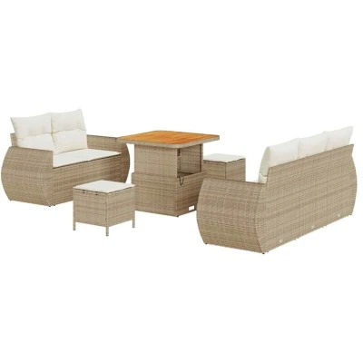 Image of Vidaxl 8 Piece Garden Sofa Set with Cushions Beige Poly Rattan Acacia