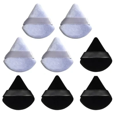 Image of 8 Pcs Powder Puff Face Triangle,2 Colors Makeup Wet Dry Dual Use,Face for Under Eye Applicator(Grey&amp;Black)