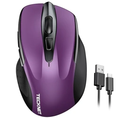 Image of TECKNET Rechargeable Wireless Mouse, Computer Adjustable 4800DPI Silent Ergonomic Mouse for Laptop PC Computer, Windows Mac OS,6 Buttons (Purple)