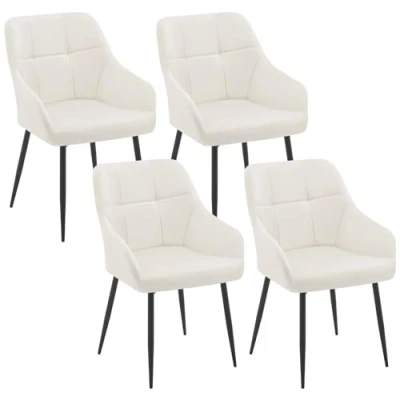 Image of Klihome Dining Chairs Set of 4, Kitchen with Backrest, Velvet for Room, Living Room Upholstered Seat, Metal Legs, Vanity Bedroom Chairs, Cream