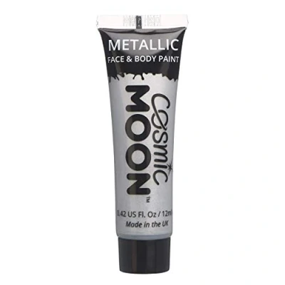 Image of Face &amp; Body Metallic Paint by Cosmic Moon Silver Water Based Makeup for Adults, Kids 12ml