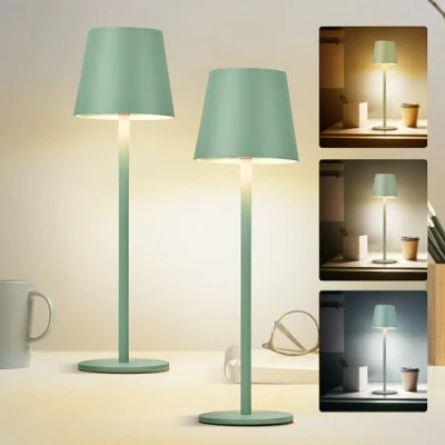 Image of Faithorse Cordless Table Lamp 2 Pack, 5200mAh Battery Operated Lamps IP54 Waterproof Desk with 3 Color Modes Rechargeable Night Light Touch Control Bedside for Bedroom(Green)