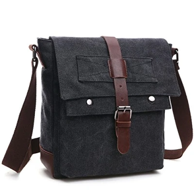 Image of LOSMILE Shoulder Bag, Men&#039;s Messenger Bags, Vintage Military Canvas Bag for Work Travel and School.(Black)