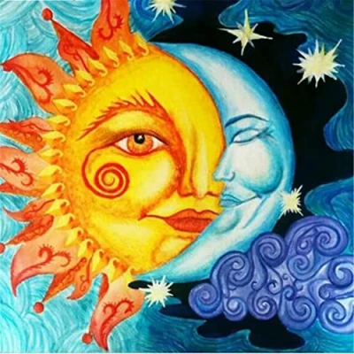 Image of Amiiba Cross Stitch Kits Pre Printed, Sun Moon Face DIY 11CT Stamped 14.1x14.1 inch Embroidery Kit with Pattern (Sun)