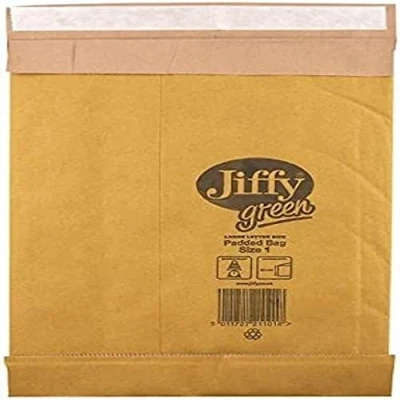 Image of Jiffy Padded Bag, Size 1, 165 x 280mm (Box of 100), 100% Paper, Heavy Duty Protection