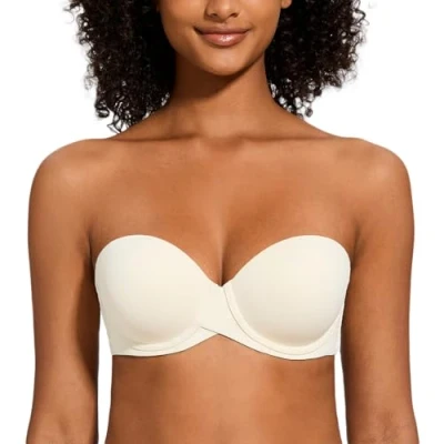Image of MELENECA Women&#039;s Push up Strapless Bras with Lift Stay Put Padded Cup Off White 36D