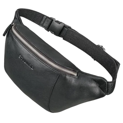 Image of STILORD &#039;Pino&#039; Elegant Leather Bum Bag Small Cross Body Men Fanny Pack for Women Vintage as Festival Travel Waist Genuine Leather, Colour:Black