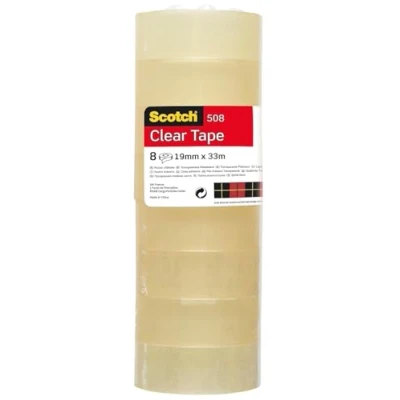 Image of Scotch 5081933 Transparent Tape General Purpose Clear for School, Home and Office508 8 Rolls 19 mm x 33 m (Packaging may differ)
