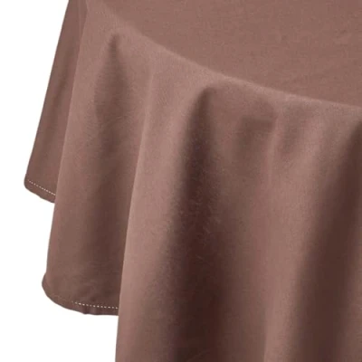 Image of HOMESCAPES Chocolate Cotton Round Tablecloth 6 to 8 seater Large Circular 178 cm (70 Inches) Washable Hand Woven 100% Plain with Decorative Ladder Stitch Edge