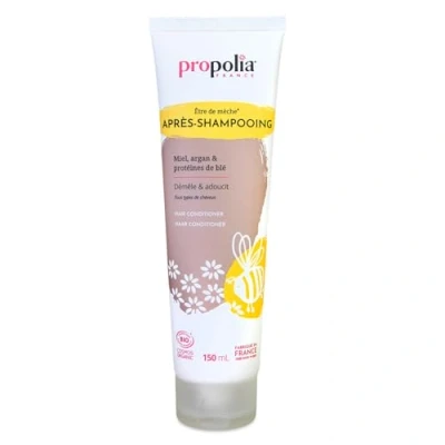 Image of PROPOLIA Organic Detangling and strengthening conditioner Softness shine Extra gentle Dry damaged hair Honey, Argan Wheat Protein Made in France 150 ml