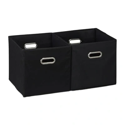 Image of Relaxdays Set of 2 Shelf Baskets, Fabric Storage Box, for Living Room, Bedroom, HWD: 32 x 33 cm, Foldable, Black, Cardboard
