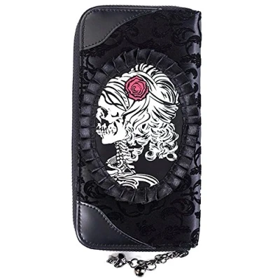 Image of BANNED SKULL AND ROSE CAMEO STEAMPUNK GOTH TATTOO PURSE WALLET BEDLAM