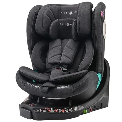 Image of Cozy N Safe Comet i Size 360 Rotation Spin Car Seat, 0 12 Years, Rear &amp; Forward Facing, ISOFix Support Leg, 5 Point Harness, 3 Recline Positions, 18 Headrest ECE R129 Graphite